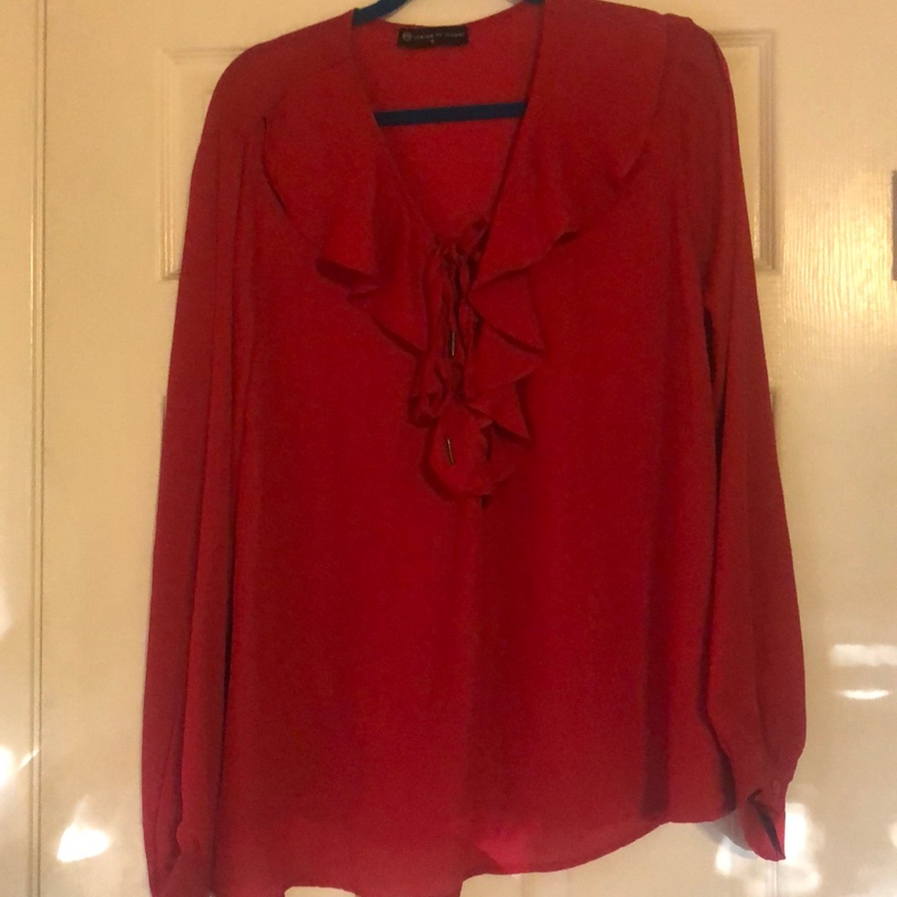 Fashion To Figure Size 3 Red Tie Neck Blouse